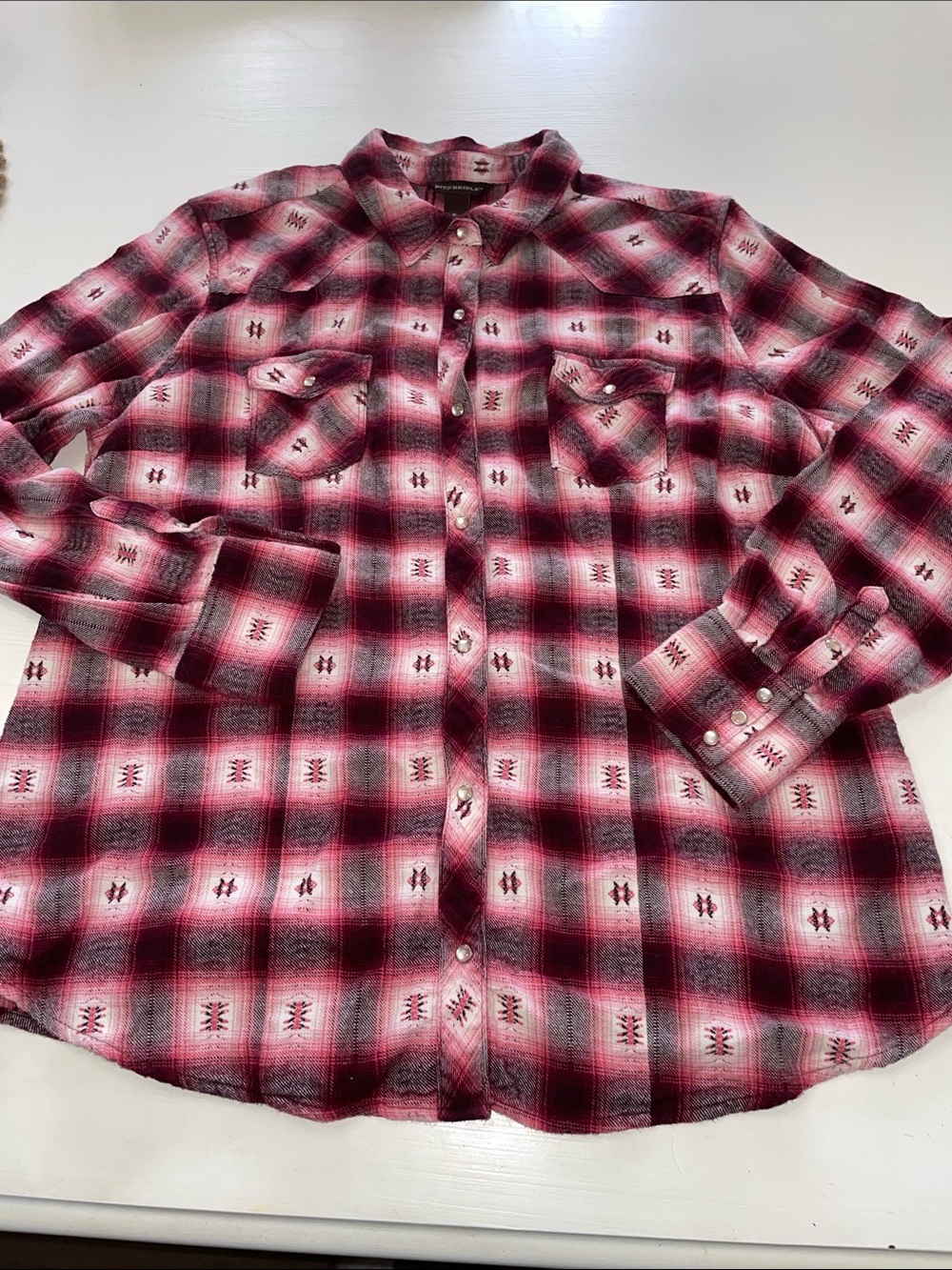 Bit & Bridle plaid western long sleeve pearl snap shirt XL